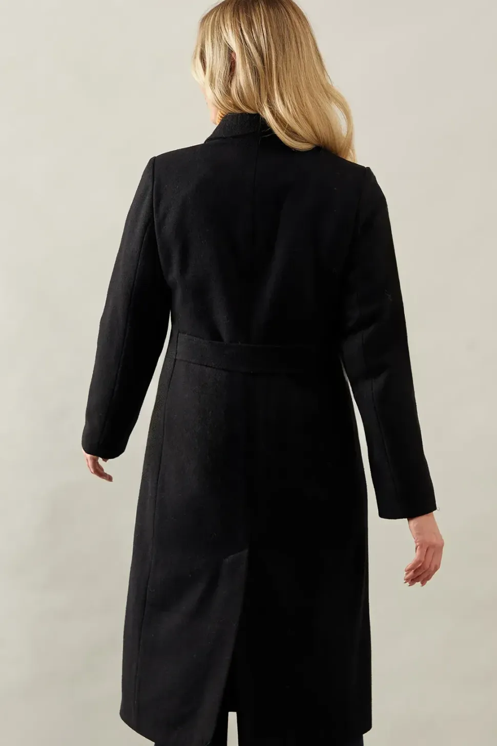 Fitted Double Breasted Wool Mix Midi Coat
