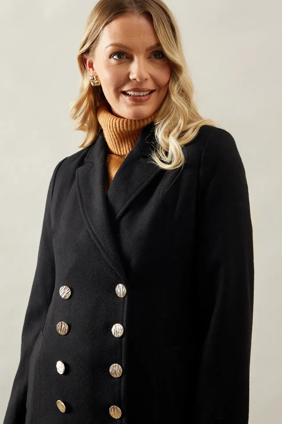 Fitted Double Breasted Wool Mix Midi Coat