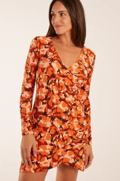 Fixed Wrap Gathered Mini Dress