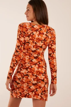 Fixed Wrap Gathered Mini Dress