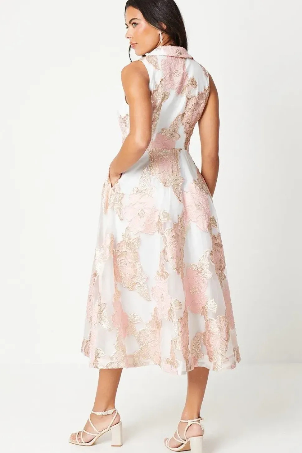 Fixed Wrap Waistcoat Jacquard Midi Dress