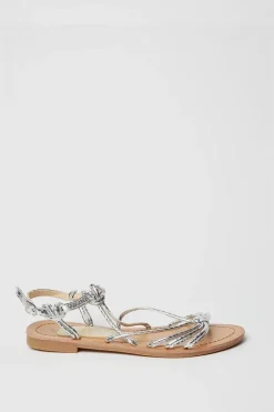 Fleur Metallic Knotted Front Flat Sandals