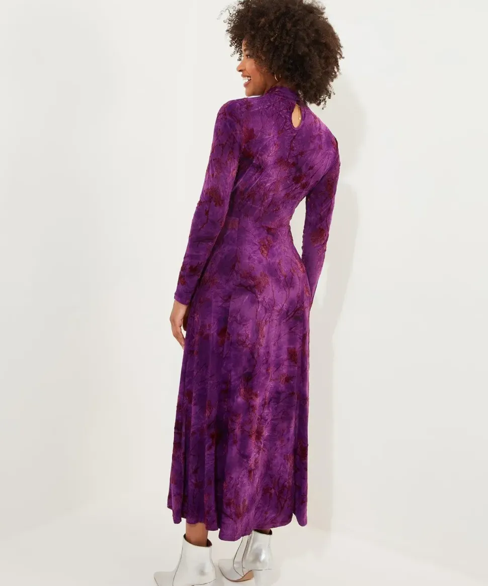 Flocked Print Maxi Dress