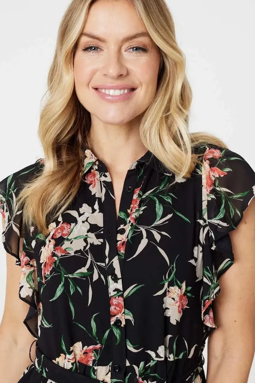 Floral Angel Sleeve Shirt Dress