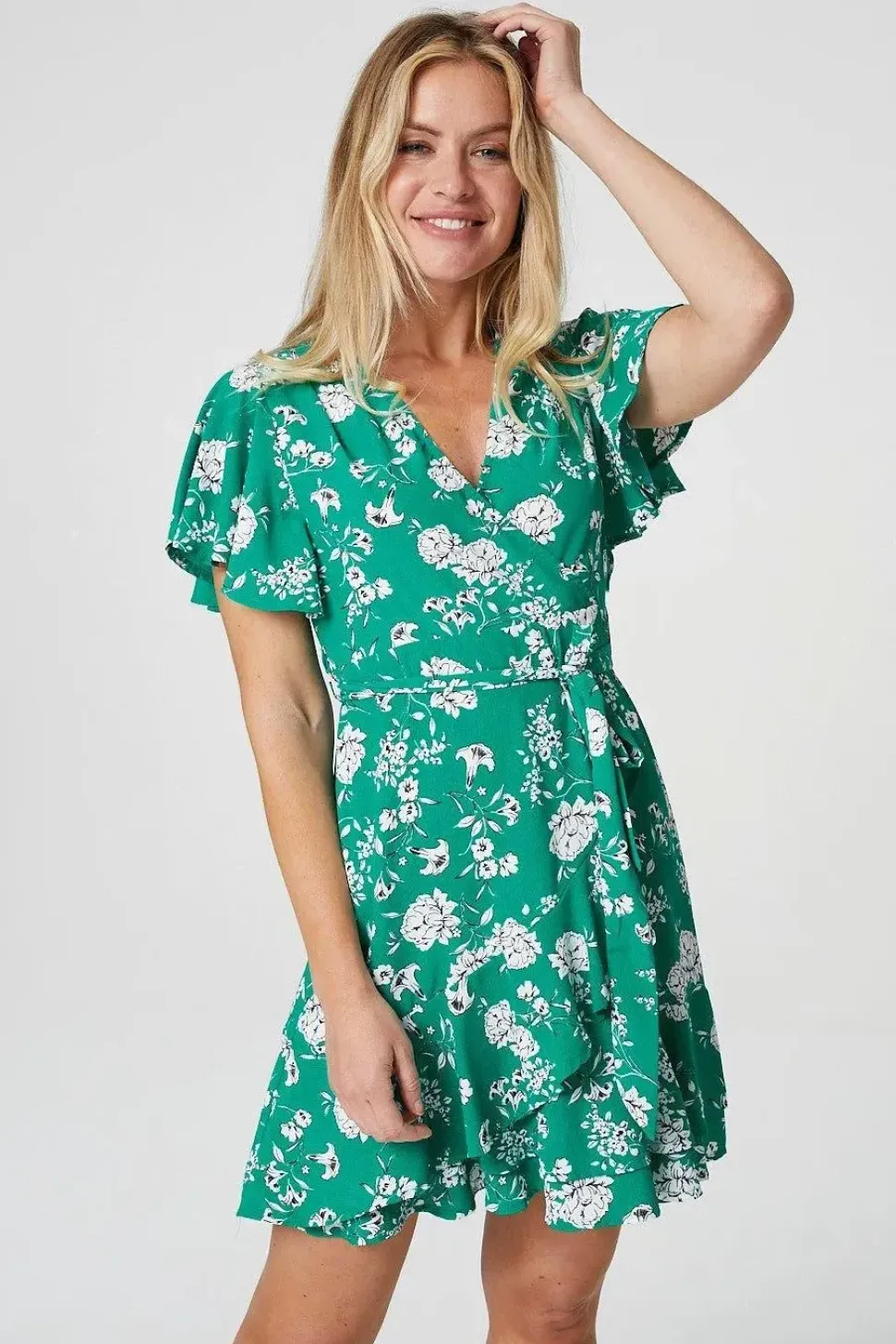 Floral Angel Sleeve Wrap Dress