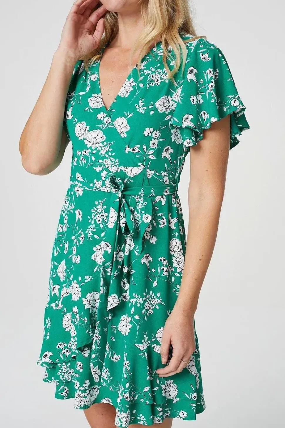 Floral Angel Sleeve Wrap Dress