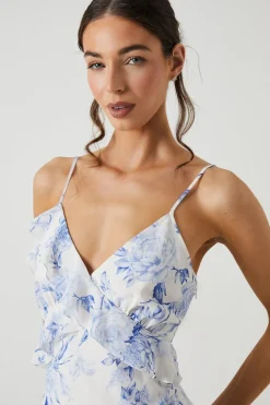 Floral Asymmetric Ruffle Chiffon Maxi Bridesmaids Dress