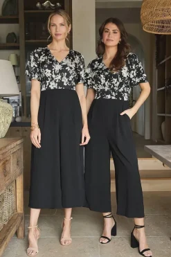 Floral Block Print Wide Leg Jumpsuit