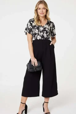 Floral Block Print Wide Leg Jumpsuit