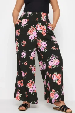 Floral Bloom Print Shirred Wide Leg Trousers