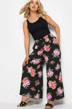 Floral Bloom Print Shirred Wide Leg Trousers