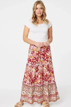 Floral Border Print Maxi Skirt