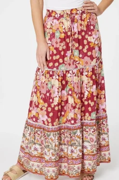 Floral Border Print Maxi Skirt