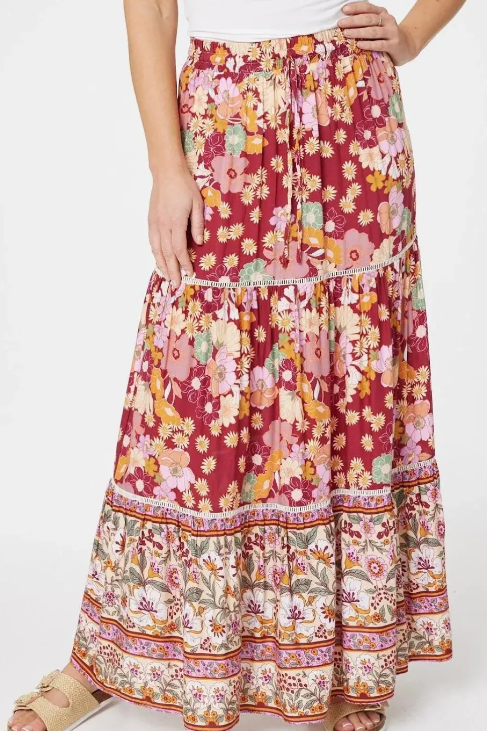 Floral Border Print Maxi Skirt