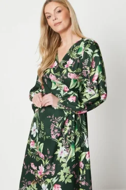 Floral Border Print Wrap Midi Dress