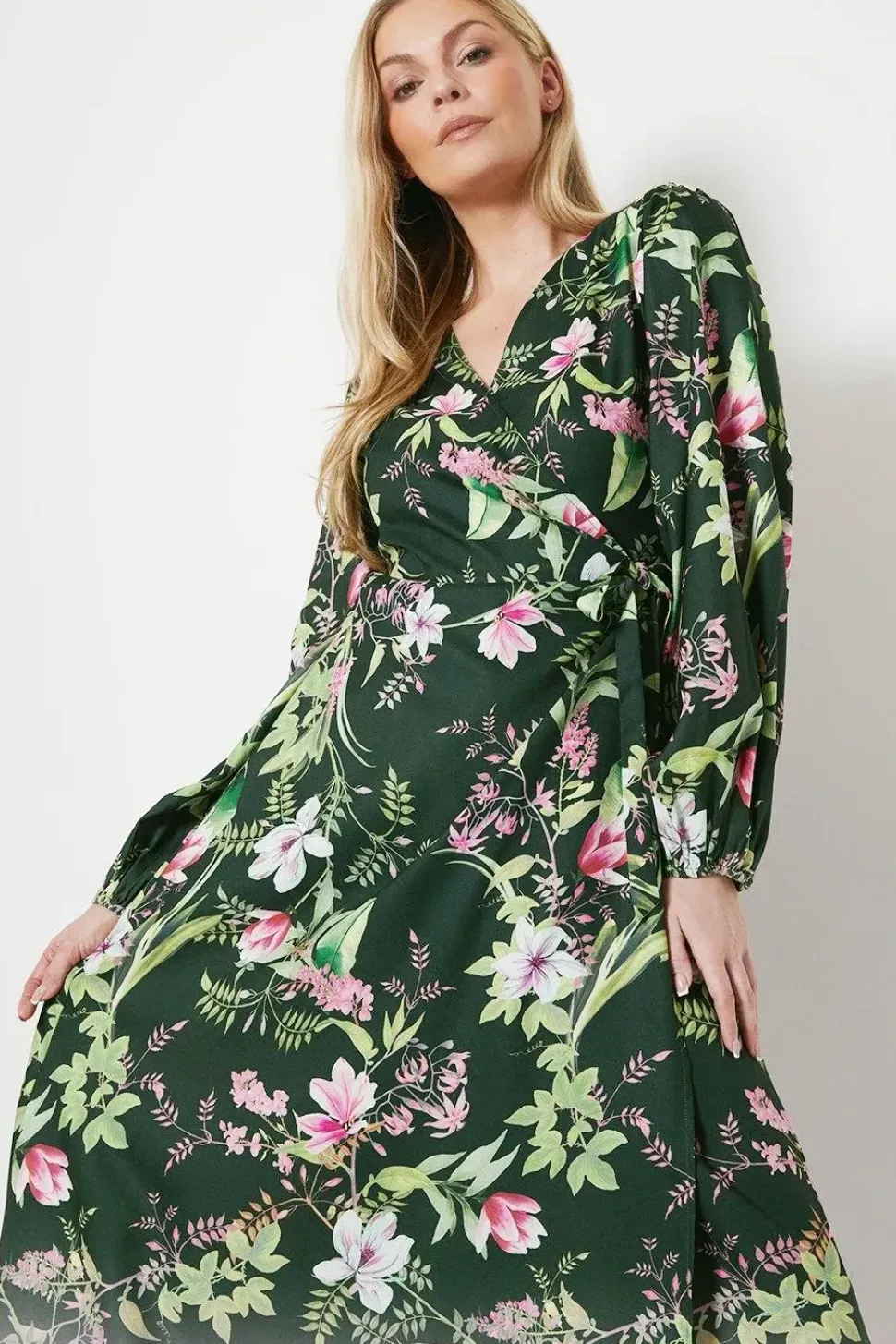 Floral Border Print Wrap Midi Dress