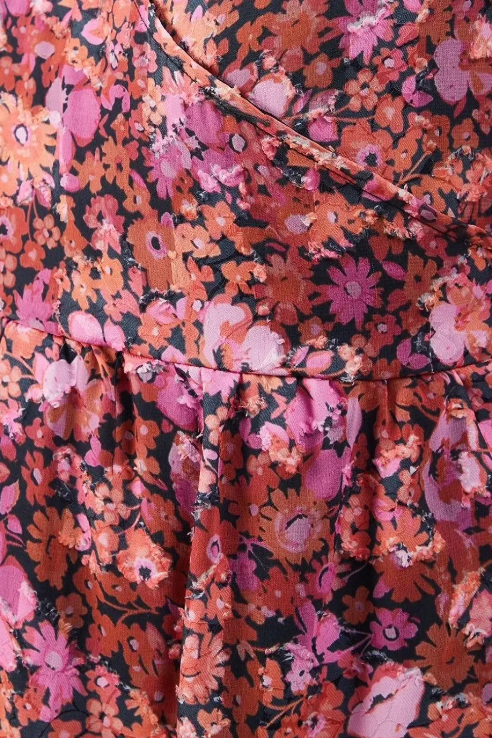 Floral Burnout Chiffon Wrap Smock Midi Dress
