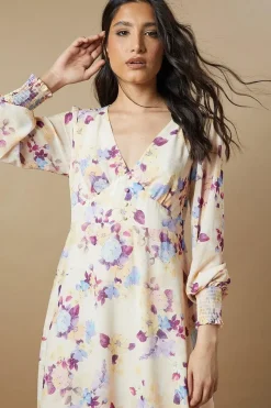 Floral Button Long Sleeve Midi Dress