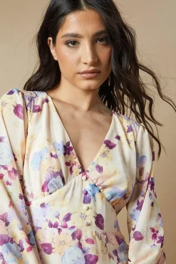 Floral Button Long Sleeve Midi Dress