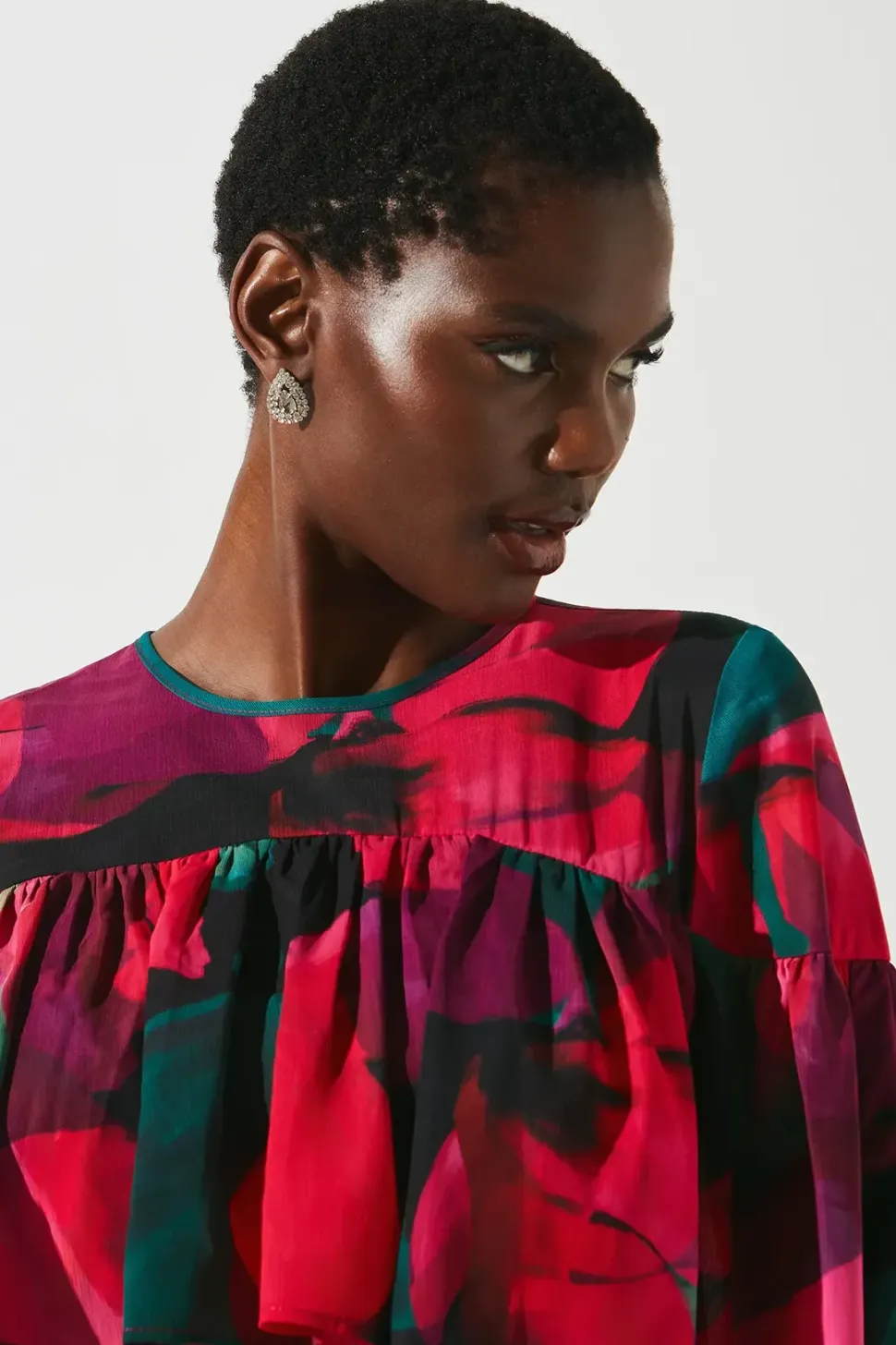 Floral Cape Ruffle Mini Dress