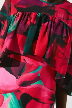 Floral Cape Ruffle Mini Dress