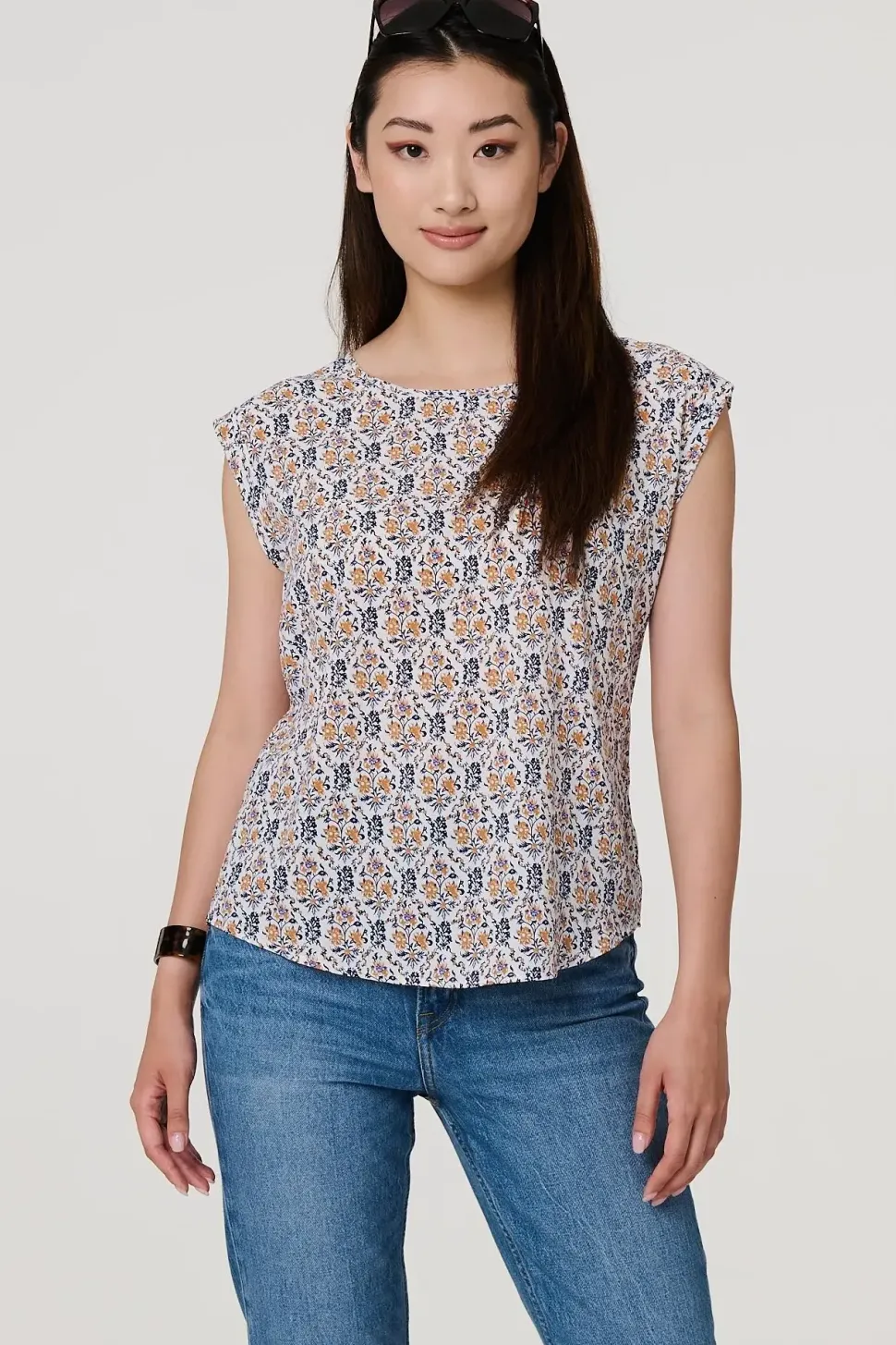 Floral Cap Sleeve Relaxed Top