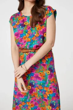 Floral Cap Sleeve Round Neck T-Shirt