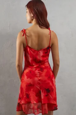 Floral Chiffon Bias Double Layer Strappy Mini Sundress