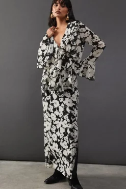 Floral Chiffon Column Maxi Skirt