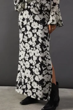 Floral Chiffon Column Maxi Skirt