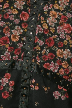 Floral Chiffon Hand Embellished Trim Mini Dress