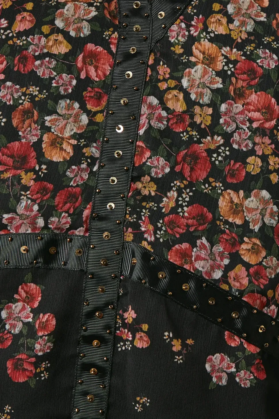 Floral Chiffon Hand Embellished Trim Mini Dress