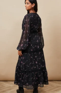Floral Chiffon Lace Insert Midi Tea Dress