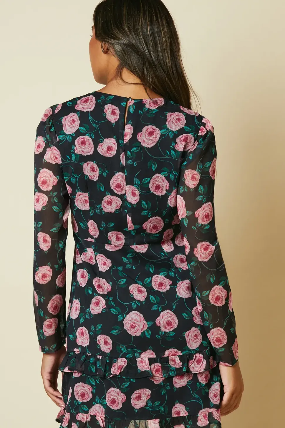 Floral Chiffon Ruffle Hem Mini Dress