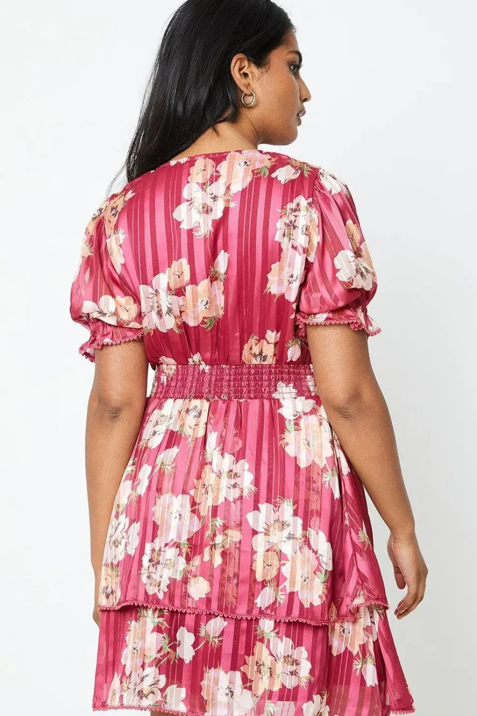 Floral Chiffon Shirred Waist Mini Dress