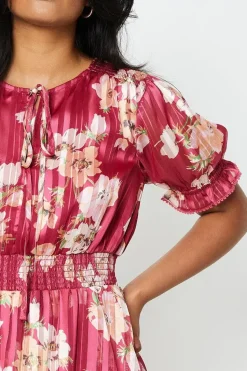 Floral Chiffon Shirred Waist Mini Dress