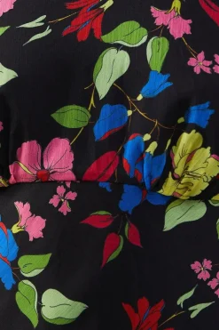 Floral Chiffon Slash Neck Cross Back Godet Sleeve Midi Dress
