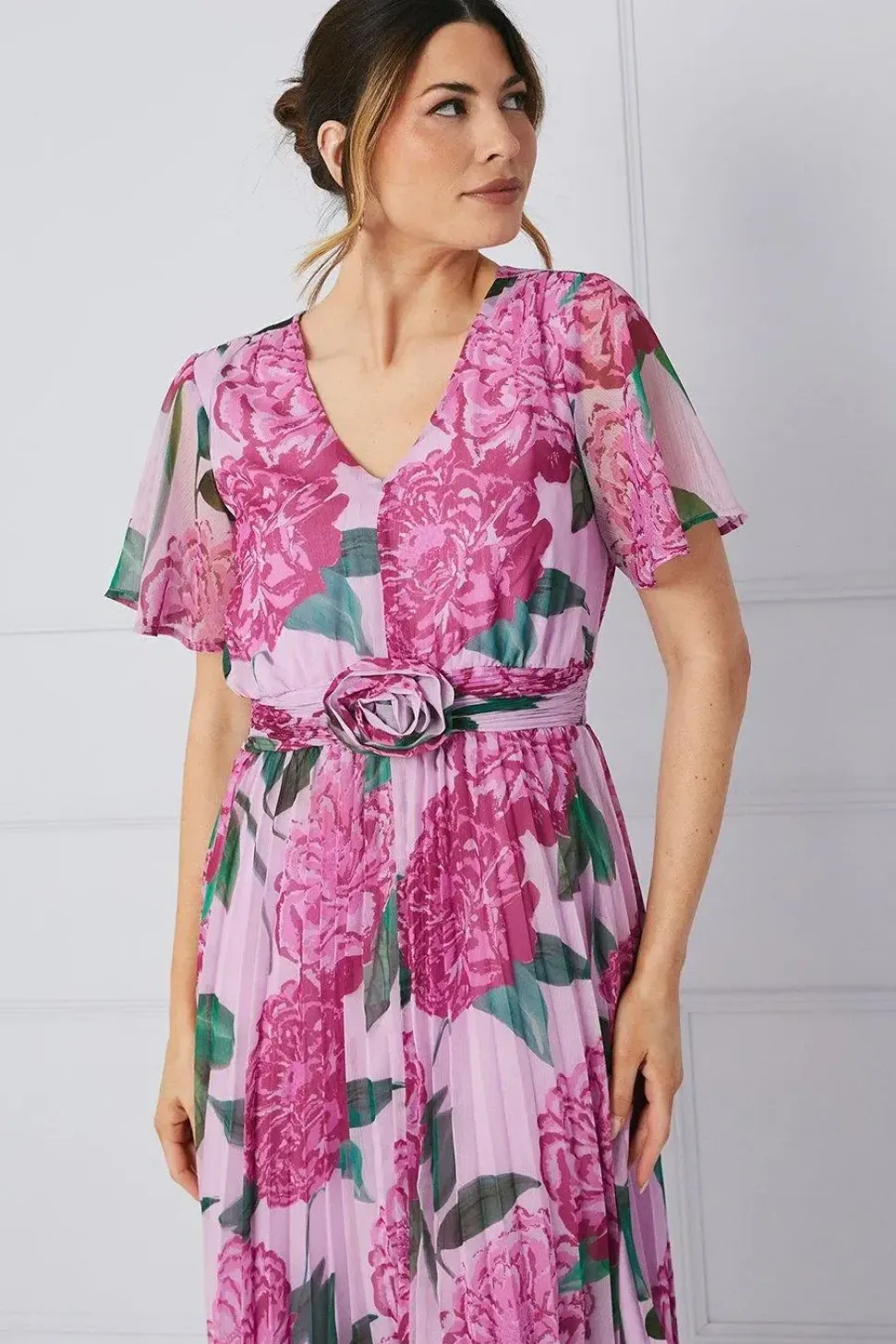 Floral Corsage Waistband Midi Dress