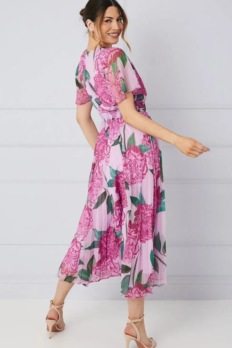 Floral Corsage Waistband Midi Dress