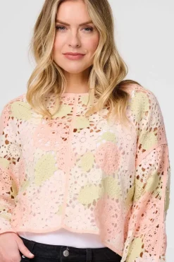 Floral Crochet Cropped Long Sleeve Top