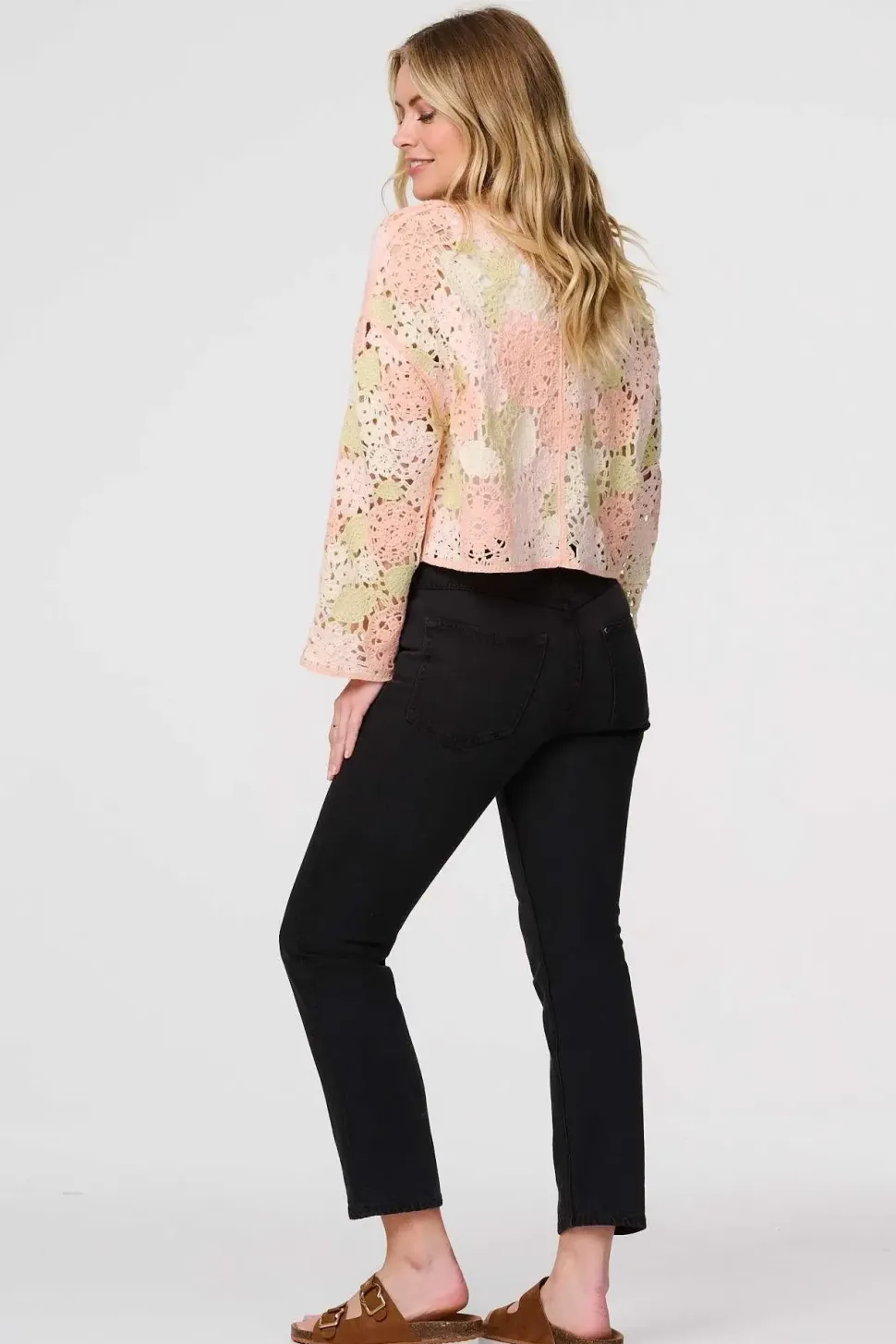 Floral Crochet Cropped Long Sleeve Top