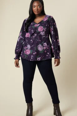 Floral Curve Ruched Front Top