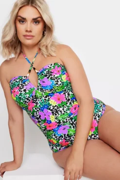 Floral Dalmatian Print Halter Neck Swimsuit