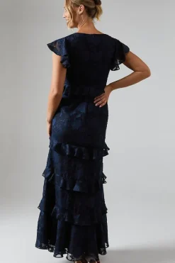 Floral Detail Fabric Tiered Skirt Bridesmaids Dress