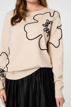 Floral Detail Long Sleeve Relaxed Jumper