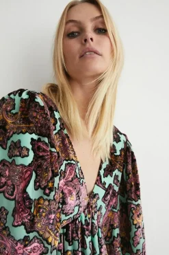 Floral Devore Plunge Neck Midi Dress