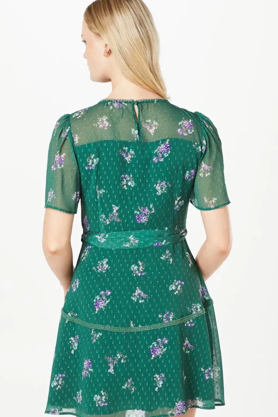 Floral Dobby Lace Insert Mini Dress
