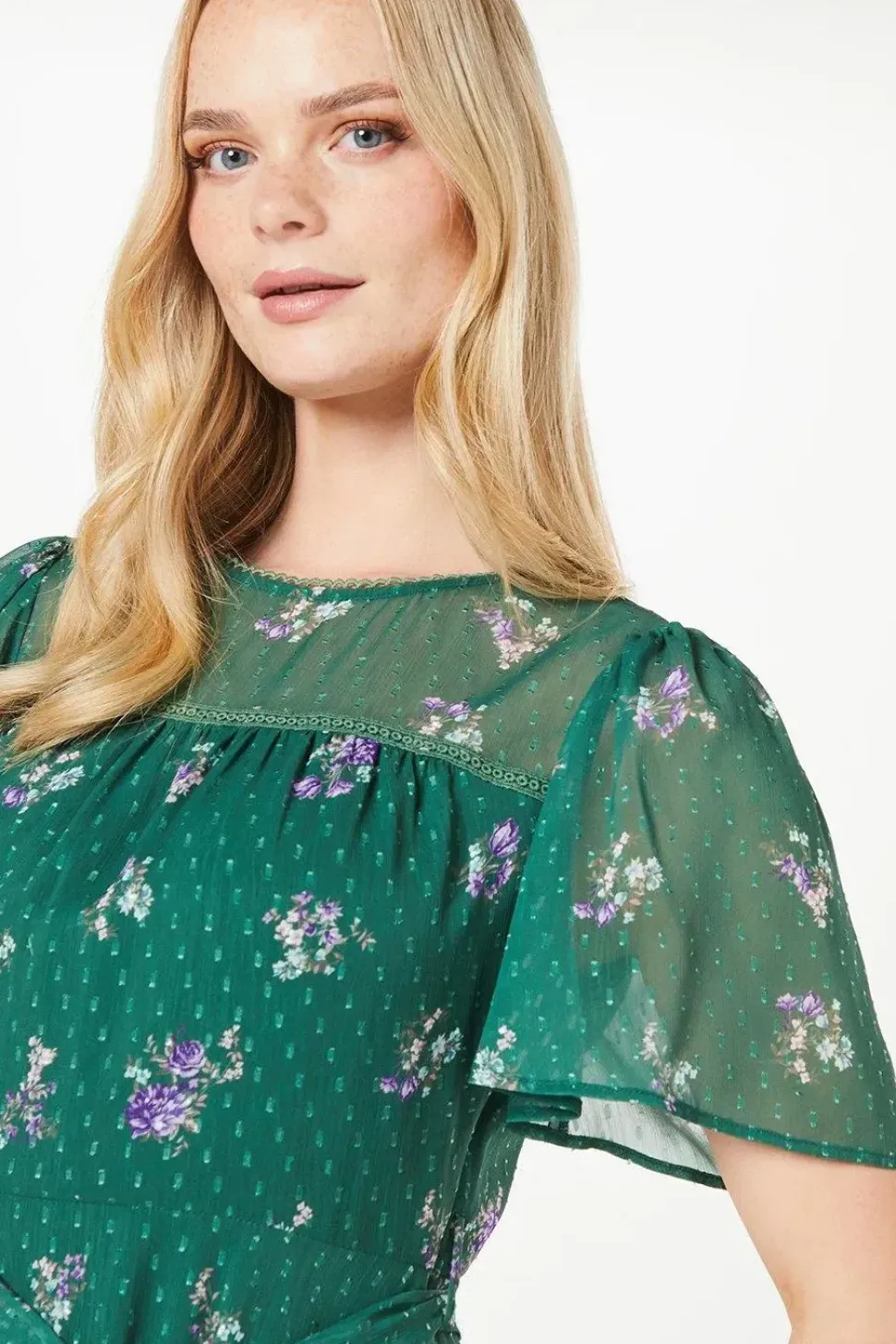 Floral Dobby Lace Insert Mini Dress