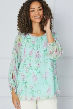 Floral Dobby Tie Sleeve Top