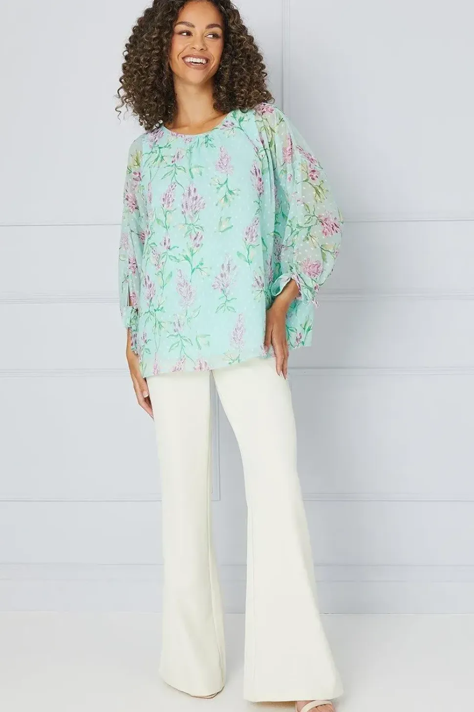 Floral Dobby Tie Sleeve Top